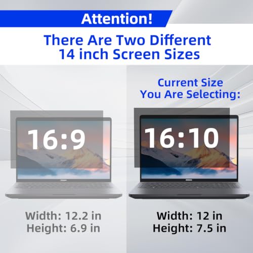 ZOEGAA 4-way 360° Laptop Privacy Screen 14 inch 16:10 Aspect Ratio. | Screen Size is 12 in Wide and 7.5 in High; Removable; Compatible With HP Dell Lenovo Samsung Thinkpad; - size: 14 in 16:10