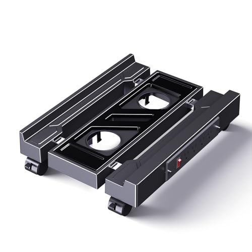 Adjustable Computer Tower Stand with Charging Station, PC Stand for Floor, Mobile CPU Holder with 4 Caster Wheels Fits Most PC Tower, Under Desk CPU Holder for Office,Gamers and Students - style: With Socket
