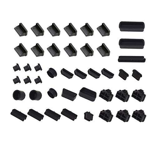 44Pcs Silicone Dust Plug Kit for Computer USB HDMI RJ45 DP | Silicone resists moisture/oxidation. 13 types, varied counts. For PC/laptop/router/switch. Reusable, washable, easy-install. - color: black 44