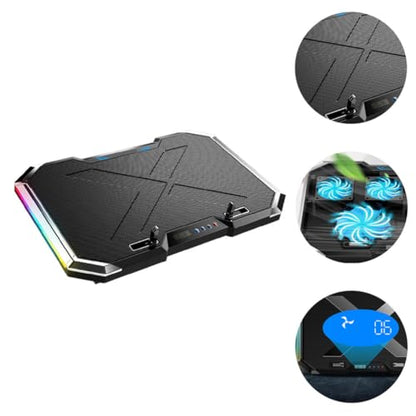 RGB LED Laptop Cooling Pad with 7-Gear Adjustable Ventilated Support, Alloy Material, Quiet Cooling Effect for Gaming Laptops, Black Cooler Stand with 7-Angle Adjustment