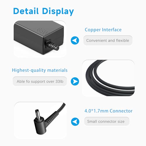 Charger Compatible with Lenovo Ideapad 1 3 65W 4.0*1.7mm Tip Adapter | Compatible with IdeaPad 1 3 5 330-14, 330-15 330-17 510-15 330s-14 330s-15 4 5 6, 110 510 520 530s Yoga 710s S145 S340 710