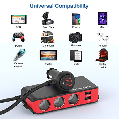 Car Cigarette Lighter Adapter, USB C Charger 30W and Quick Charge 3.0 Car Cigarette Lighter Splitter, 12V/24V Independent Switches, Fast Car USB Charger for All Car Devices, iPhone 14/13/12 pro | Car Cigarette Splitter 12V/24V Independent Switches, Fast C