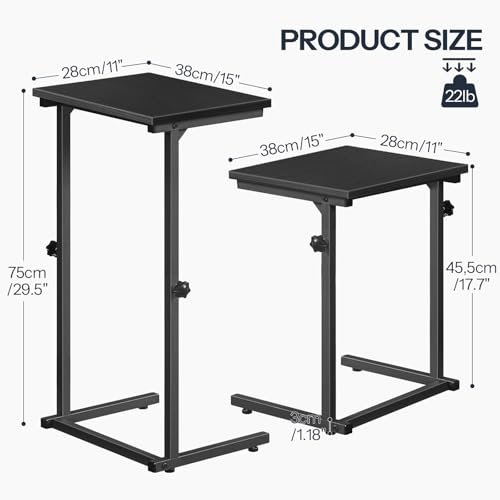 HOOBRO C Shaped End Table, Adjustable Height Sofa Side Table, Slide Under Couch Table, C Shaped Side Table for Small Spaces, for Living Room, Bedroom, Black BB71SF01 - color: Black