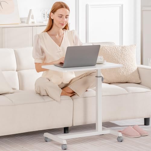 COMHOMA Overbed Bedside Table with Wheels, Hospital Bed Table Over The Bed, Adjustable Mobile Standing Desk Rolling Laptop Desk for Hospital and Home Use, White - size: 24x16in (Non-Tiltable)