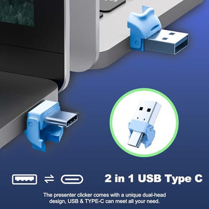 QUI Presenter Clicker USB A&C Bundle | Bk600 Slim-Shaped Blue & BQ100 Remote-Shaped Silver