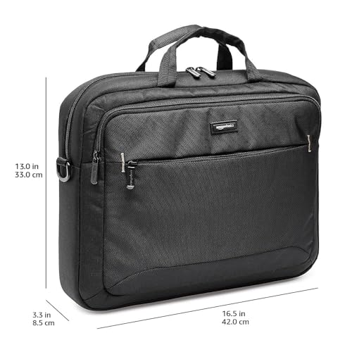 Amazon Basics 15.6 in Laptop Bag with Shoulder Strap and Handle, Large Capacity, Spacious Compartments, Black - size: 15.6 Inch, style: 1-pack