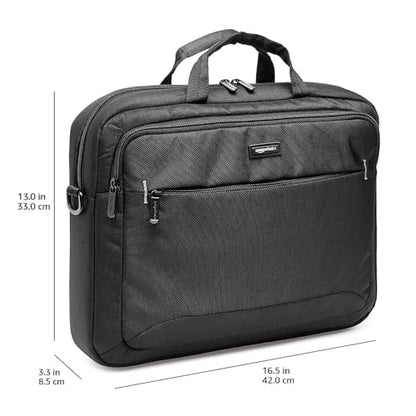 Amazon Basics 15.6 in Laptop Bag with Shoulder Strap and Handle, Large Capacity, Spacious Compartments, Black - size: 15.6 Inch, style: 1-pack