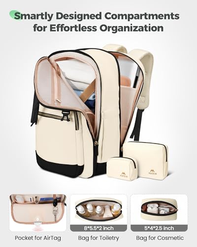 MATEIN HER Underseat Backpack with Removable Shoe Compartment for Frontier | Personal Item Bag, 18×14×8 inch, Flight Approved, Overhead Bin, Carry on Luggage with Padded 15.6" Laptop Sleeve, 3 Set - color: Beige
