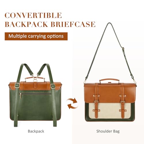 ECOSUSI Laptop Bag for Women Vegan Leather Messenger Bag Fashion Briefcase Computer Satchel Bag - color: Green-brown