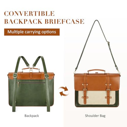 ECOSUSI Laptop Bag for Women Vegan Leather Messenger Bag Fashion Briefcase Computer Satchel Bag - color: Green-brown