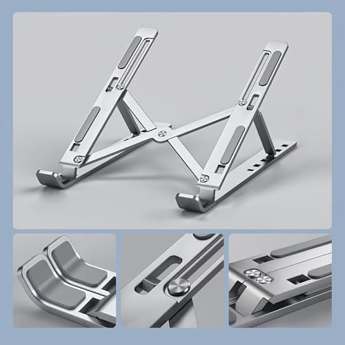 Aluminum Foldable Laptop Stand for Desk, Tablets and 10-17" Laptops | Portable Notebook Stand Computer Holder Adjustable Riser for MacBook Air/Pro/Neo, iPads, Tablets, More Laptops
