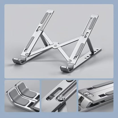 Aluminum Foldable Laptop Stand for Desk, Tablets and 10-17" Laptops | Portable Notebook Stand Computer Holder Adjustable Riser for MacBook Air/Pro/Neo, iPads, Tablets, More Laptops