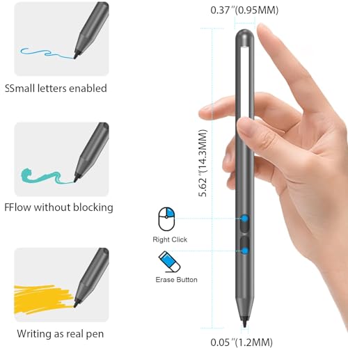 Stylus Pen for HP Omnibook/Envy/Spectre/Pavilion x360, 1024 Pressure | MPP 1.51 Stylus Pen with Palm Rejection, 2500H Battery Digital Pen with Eraser for Drawing/Note-Taking, AAAA Battery Included - color: Grey