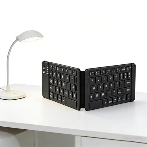 Yoidesu Foldable Bluetooth Keyboard, Ultra Slim Portable Wireless Keyboard, Quiet Rechargeable Dual Mode Portable Folding for Tablets Desktop Computers Laptops (Black)