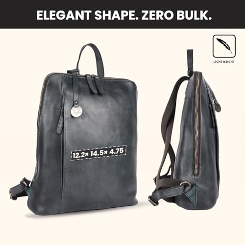 12.5 Inch Genuine Leather Backpack Purse For Women & Men | Grey Leather Backpack, Small Travel Bookbag With Adjustable Shoulder Strap, YKK Zipper, Mobile & Slip Pockets, 12.5 Inch - color: Grey