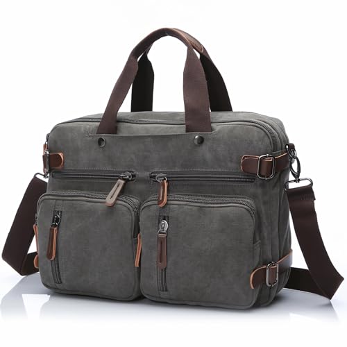 Saddhu Laptop Tote Bag for Women Men 3 in 1 Convertible Messenger Briefcase Shoulder Handbag for Work Bussiness - color: Grey, size: 17"