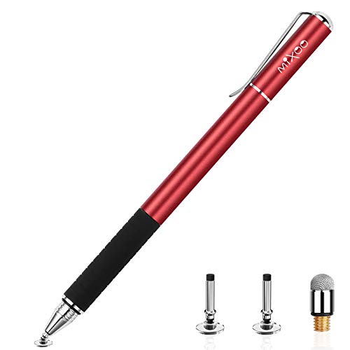 Mixoo Stylus Pens for Touch Screens - Disc & Fiber Tip 2 in 1 High Sensitivity Universal Stylus for iPad, iPhone, Tablets and Other Capacitive Touch Screens (Red) - color: Red