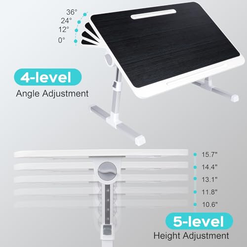 Adjustable Laptop Stand for Bed, Large Laptop | Portable Lap Desk with 4 Tilt Angles & 5 Height Settings (10.6-15.7in), Foldable Laptop Bed Tray Table
