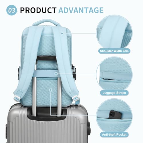 Waterproof Laptop Backpack for Men & Women, Flight Approved Anti-Theft Daypack with 15.6-inch Laptop Sleeve (Light Blue) - color: Light Blue