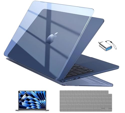 EooCoo for MacBook Air 13 inch Case M5/M4/M3/M2 2026-2022, Crystal Midnight | Easy Snap-On Fit for Mac Air 13.6"，Hard Shell & Keyboard Cover & Screen Film & Type-C Included, A3449/A3240/A3113/A2681 - color: Crystal Midnight