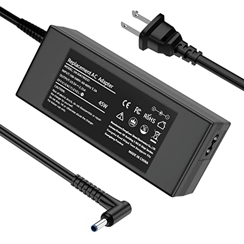 Replacement for HP Laptop Computer Charger, 45W Smart Blue Tip AC Adapter for Pavilion Stream, 7.5ft Power Cord (19.5V 2.31A, 4.5mm Connector)