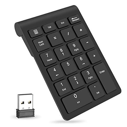 Foloda Wireless Number Pads, Numeric Keypad Numpad 22 Keys Portable 2.4 GHz Financial Accounting Number Keyboard Extensions 10 Key for Laptop, PC, Desktop, Surface Pro, Notebook - color: Black