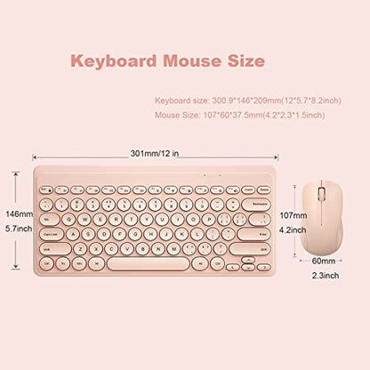 Compact Keyboard MouseCombo,JieruiDeng 79-Key Retro Mini Cute Computer Keyboard 2.4G USB Wireless and Silent Mice Set for Laptop Desktop PC iPad (Pink) - color: Pink