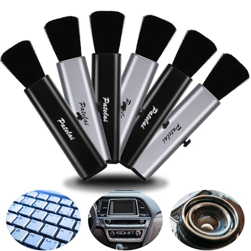 Patelai 6 Pack Retractable Keyboard Cleaning Brushes, Anti-Static Soft Bristle Mini Electronics Duster for Laptop, Camera, Phone, Car Interior, Black/Silver