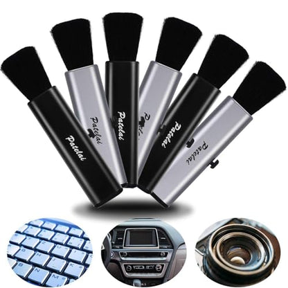Patelai 6 Pack Retractable Keyboard Cleaning Brushes, Anti-Static Soft Bristle Mini Electronics Duster for Laptop, Camera, Phone, Car Interior, Black/Silver