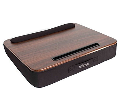 Multi Tasking Lap Desk with Memory Foam Cushion | Tablet Slot | Fits Laptops Up to 17" | Tablets Up to 9.6" | Black | Walnut Wood Top | Computer Lap Tray