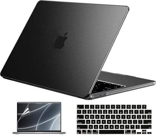 EooCoo Case for MacBook Air 15 inch M5 M4 M3 M2 2026-2023, Frost Black | Easy to Install, Sturdy, Plastic Hard Shell Case & Keyboard Cover & Screen Protector, Model: A3448 A3241 A3114 A2941 - color: Original Space Black