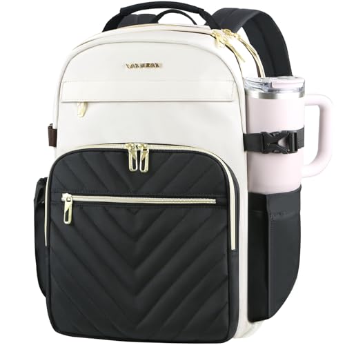 VANKEAN Laptop Backpack for Women - color: Beige-black, size: 17.3 Inch