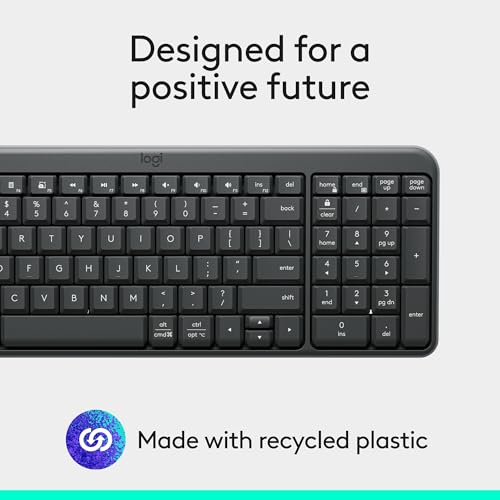 Logitech K250 Compact Bluetooth Wireless Keyboard with Numpad - Graphite | Bluetooth connectivity only, no USB receiver, compact design, spill-resistant, comfortable keys, Windows MacOS compatible - color: Graphite, style: Keyboard