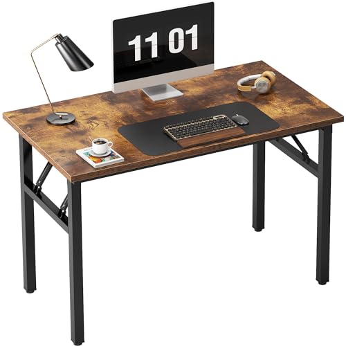 Need Small Folding Computer Desk, 39.4 Inch Writing Table, Rustic Brown | No-Assembly, Sturdy Foldable Desk for Home Office, Bedroom, Dorm Room, Student Study, Collapsible, Compact, Easy Storage - color: Rustic Brown, size: 39.4 inches