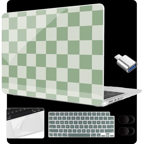 MEEgoodo Compatible with MacBook Pro 14 inch Case (M5/M4/M3/M2/M1) Pro/Max 2026 2025 2024 2023 2021, Case Fit Model A3427/A3426/A3434/A3112/A3401/A3185/A2918/A2992/A2779/A2442, Green Checkered - color: Green Checkered