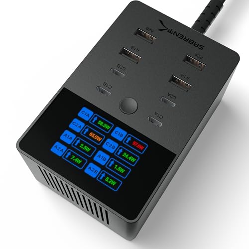 SABRENT VOLTIK Charging Station, 252W 8-Port USB C and USB A, LCD Display | Desktop fast charger; USB-C & USB-A; UL certified; real-time LCD; for MacBook, iPhone, Samsung - size: 8-Port