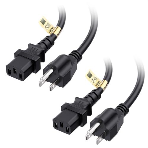 [UL Listed] Cable Matters 2-Pack 16 AWG 3 Prong Computer Power Cord, 6ft | 13A, 1625W, NEMA 5-15P to IEC C13, Black - size: 6 Feet