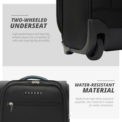 Verage Underseat Carry On Luggage with Wheels,16-Inch,Black | Personal Item Bag,Airline Approved, Laptop Compartment, USB Charging Port - color: Black, size: 16-Inch Rolling Underseat