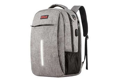 OPACK Laptop Backpack, Business Travel Bag with USB Charging Port, Water Resistant Anti-Theft Computer Backpack, 15.6 Inch, Gray, for Men, Women