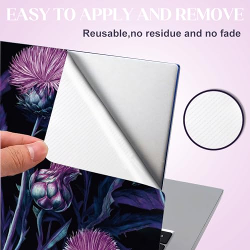 SUPERDANT Laptop Skin Sticker Flower Laptop Decals Personalized Universal Notebook Computer Wrap Vinyl Skin Stickers Cover Art Decal Removable 12-15.6 Inch Waterproof Scratch-Resistant Black Purple
