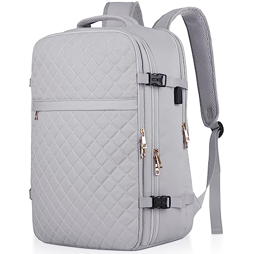 Large Travel Backpack Women, Flight Approved Carry On Backpack, Water Resistant Anti-Theft Large Casual Daypack Fit 17 Inch Laptop with USB Charging Port, Grey - color: Grey, size: 17.3 inch