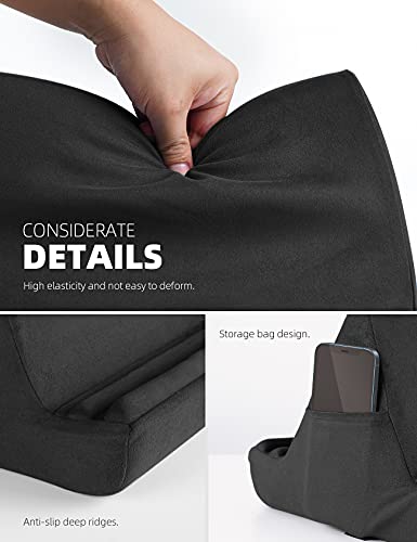 Lamicall Tablet Pillow Holder Stand - Tablet Pillow Soft Pad for Lap | Tablet Holder for Bed and Desk with Pocket & 4 Viewing Angles, for iPad Pro Air, Mini, Kindle, iPhone, 4-13" Devices, Black - color: Black