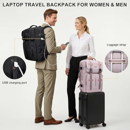 Travel Backpack Carry On Backpack for Airplanes, Travel Bag 35L | Large Convertible Travel Backpacks for Men, 16" Laptop Compartment, USB Port, Anti-Theft Pocket, Travel, Daily, Overnight - color: Ashen Purple-2