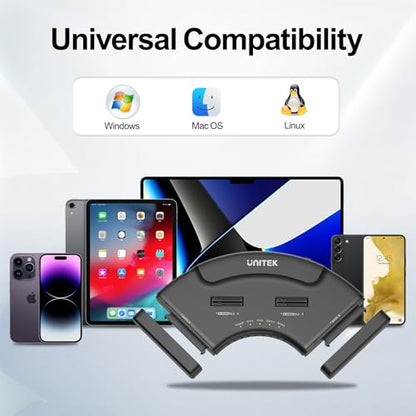 Unitek 4-Bay USB-C Adapter, 2X M.2 + 2X SATA, 10Gbps, Tool-Free | Simultaneous 4-Drive Access; 2 M.2 (NVMe/SATA) + 2 SATA (2.5/3.5"); Hot-Swap; UASP/TRIM; USB-C Cable & 12V Adapter Included - color: Black USB-C M.2 & 2.5/3.5"