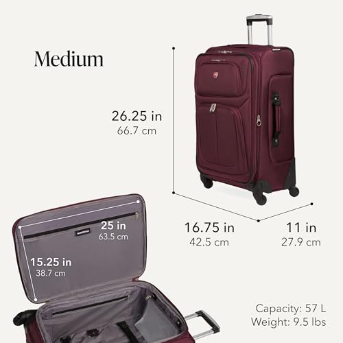 SWISSGEAR Sion Softside Expandable Spinner Luggage Durable Lightweight Travel Suitcase, Merlot, 3-Piece Set (Carry-On/Medium/Large) - color: Merlot, size: 3-Piece Set (Carry-On/Medium/Large)