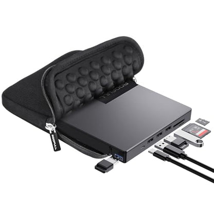 ROOFULL External CD DVD Drive with 4 USB Port & 2 SD Card Slot & Case | 8 In 1 USB-C 3.0 Optical Disk Drive CD DVD Player Burner Reader Writer for Laptop PC MacBook, Windows Linux Mac OS, RF40-SU - style: 8 In 1 Drive + Carrying Case