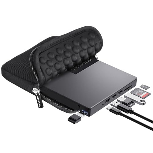 ROOFULL External CD DVD Drive with 4 USB Port & 2 SD Card Slot & Case | 8 In 1 USB-C 3.0 Optical Disk Drive CD DVD Player Burner Reader Writer for Laptop PC MacBook, Windows Linux Mac OS, RF40-SU - style: 8 in 1 Drive + Carrying Case