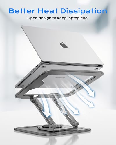LOXP Adjustable Laptop Stand for Desk with 360 Base | Ergonomic Laptop Riser Mount for Desk Foldable Protable Computer Desk Fits with MacBook Pro Air - color: Gray