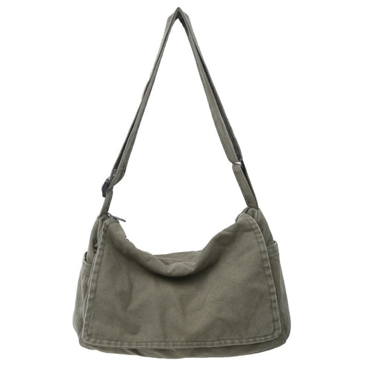 Canvas Messenger Bag Large Messenger Bags for Women Men Casual Canvas Crossbody Shoulder Bag with Multiple Pockets - color: Green