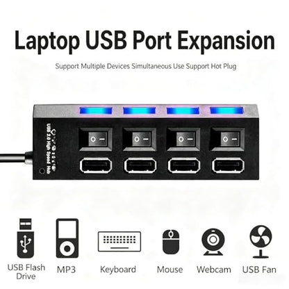 1pc High-Speed USB 2.0 Hub with Independent Switch, USB Hub, Laptop Power Adapter, Compatible with Laptop
